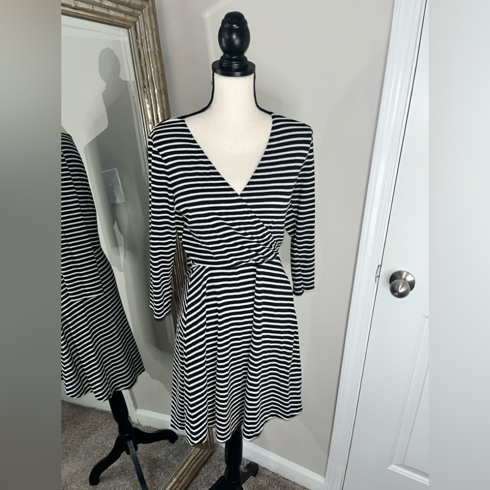 Copper Key Black and White Striped Long Sleeve Dress